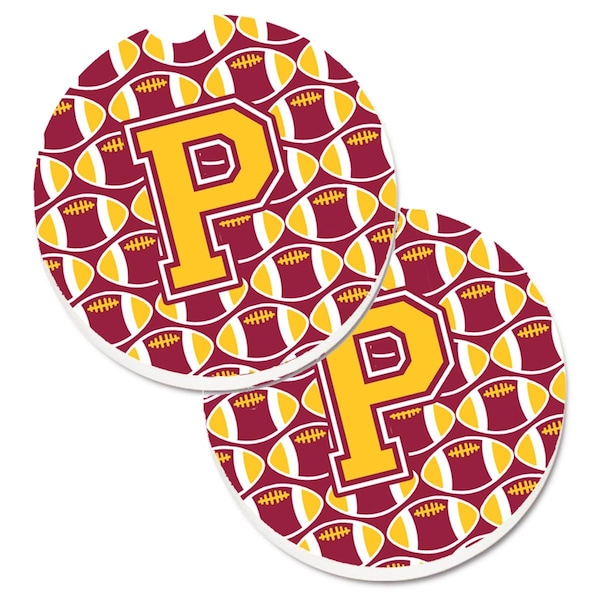 Carolines Treasures Letter P Football Maroon and Gold Set of 2 Cup Holder Car Coaster CJ1081-PCARC - main